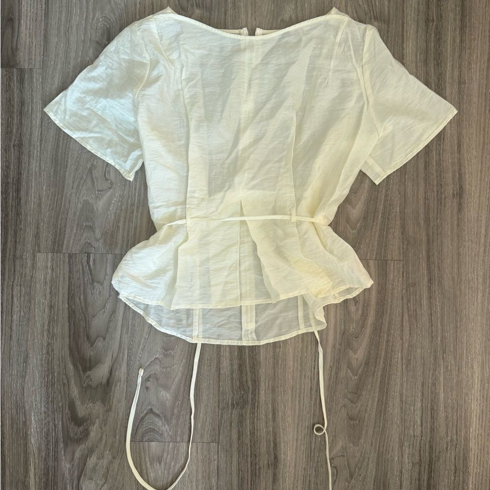 Clean Girl Cream Tie-Waist Pleated Top | korean Minimal Style M
